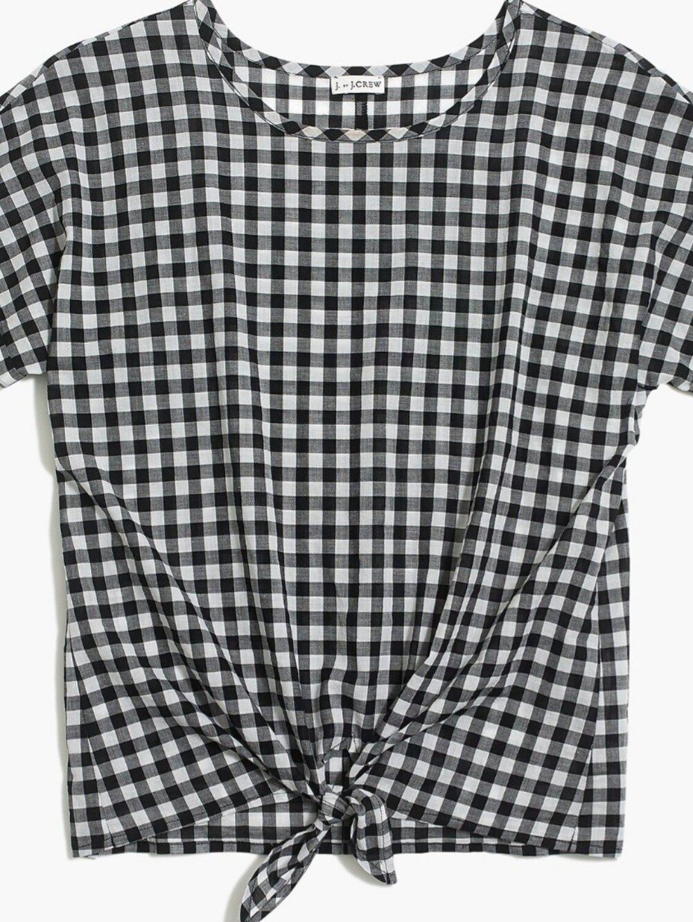 J Crew Factory Black and White Gingham Check 100% Cotton Tie Front Top Size S
